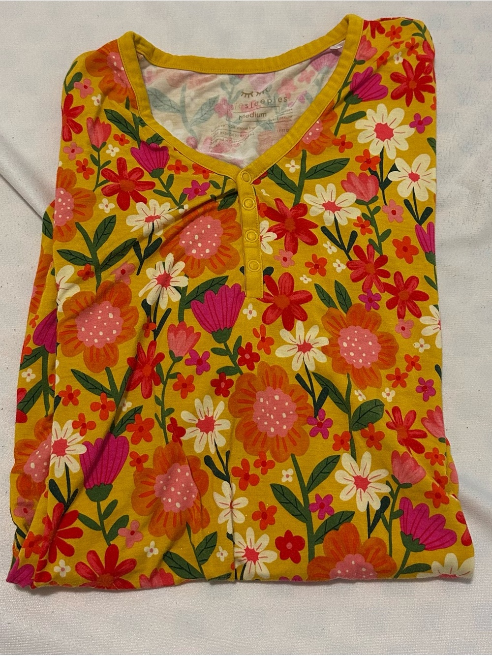 Little Sleepies Mustard Yellow Floral Snap Henley Pajama Top